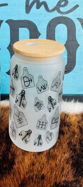 Cattle Tag glass tumbler