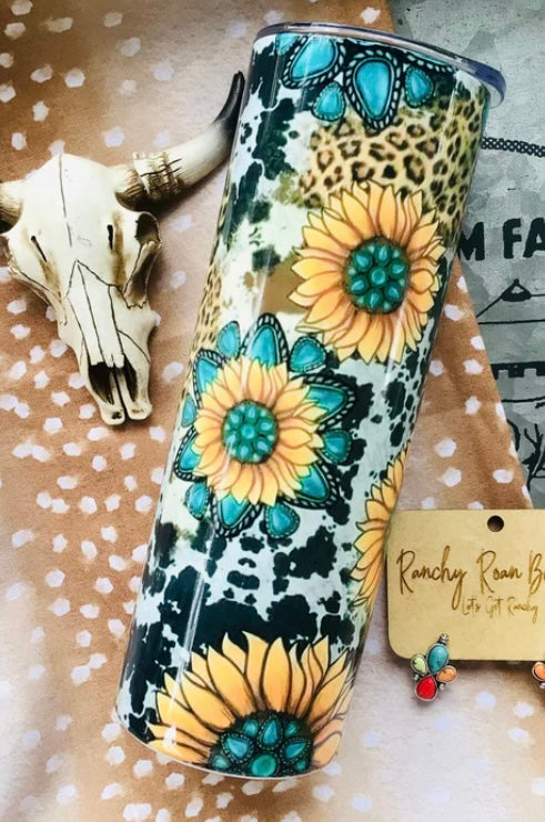 Turquoise Sunflower Skinny Tumbler