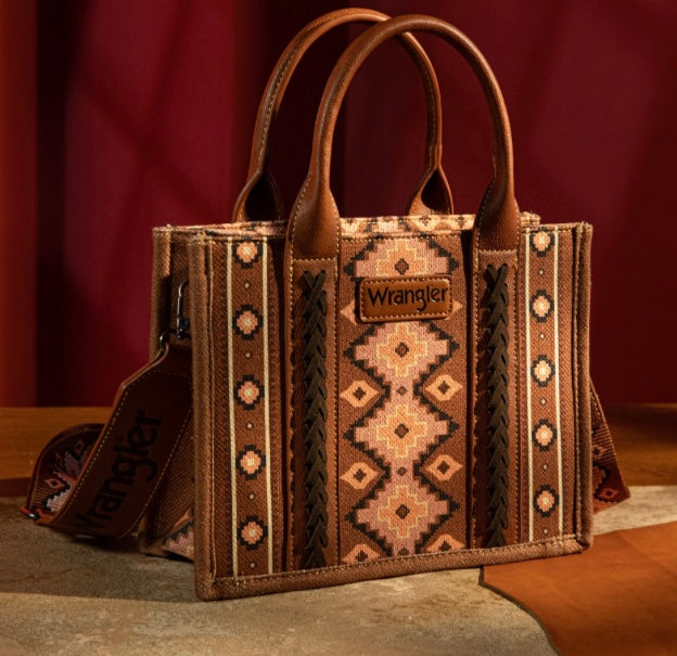 'Dark Brown' Wrangler southwestern print canvas tote