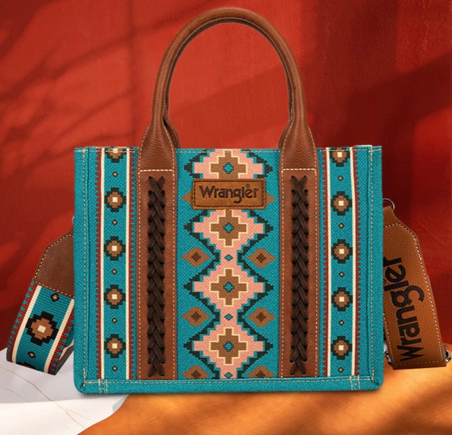 'Dark Turquoise' Wrangler southwestern print canvas tote