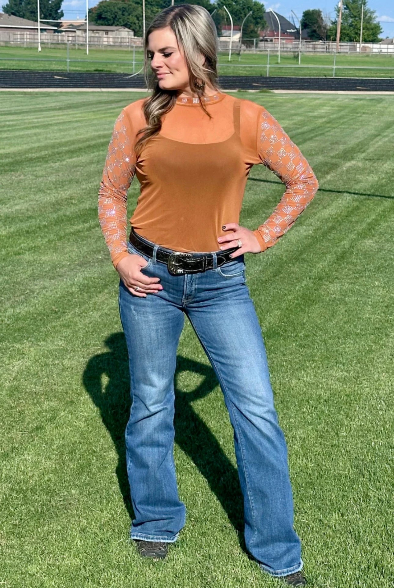 Checked in Mesh- burnt orange