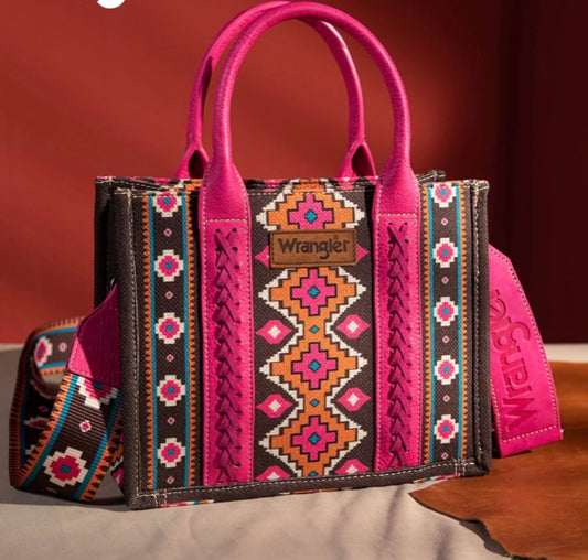 'PINK' Wrangler Southwestern Small Canvas Tote