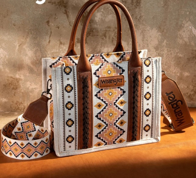 'Latte' Wrangler southwestern print canvas tote