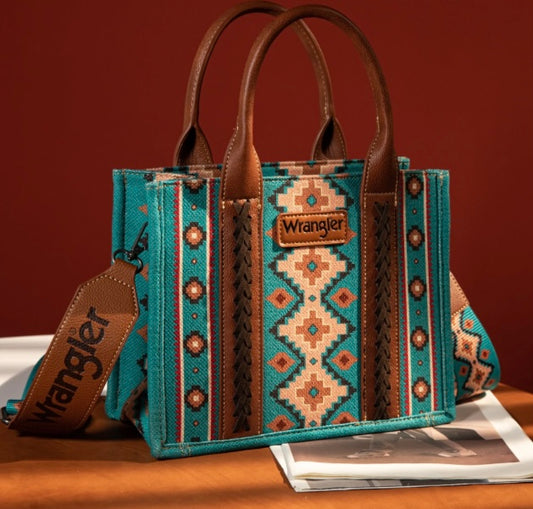 'Turquoise' Wrangler southwestern print canvas tote